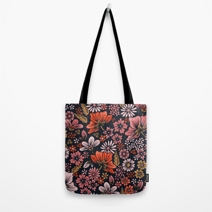 Retro Flower Power - Denim & Pink Tote Bag Gallery Image 2