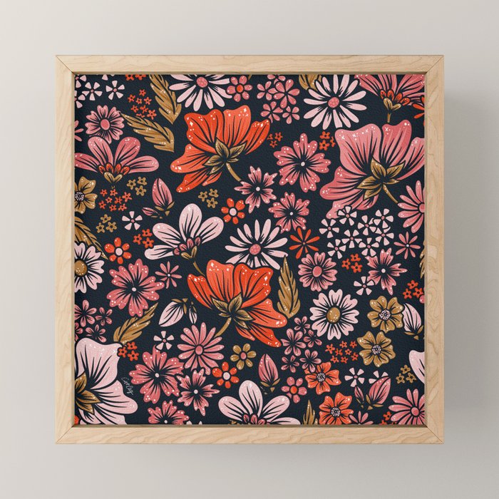 Retro Flower Power - Denim & Pink Mini Art Print Gallery Image 1