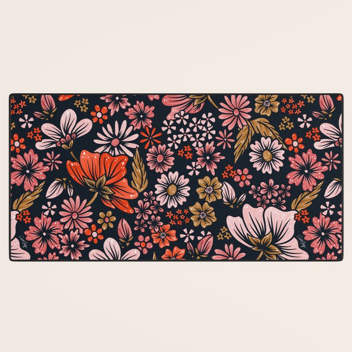 Retro Flower Power - Denim & Pink Desk Mat Gallery Image 3