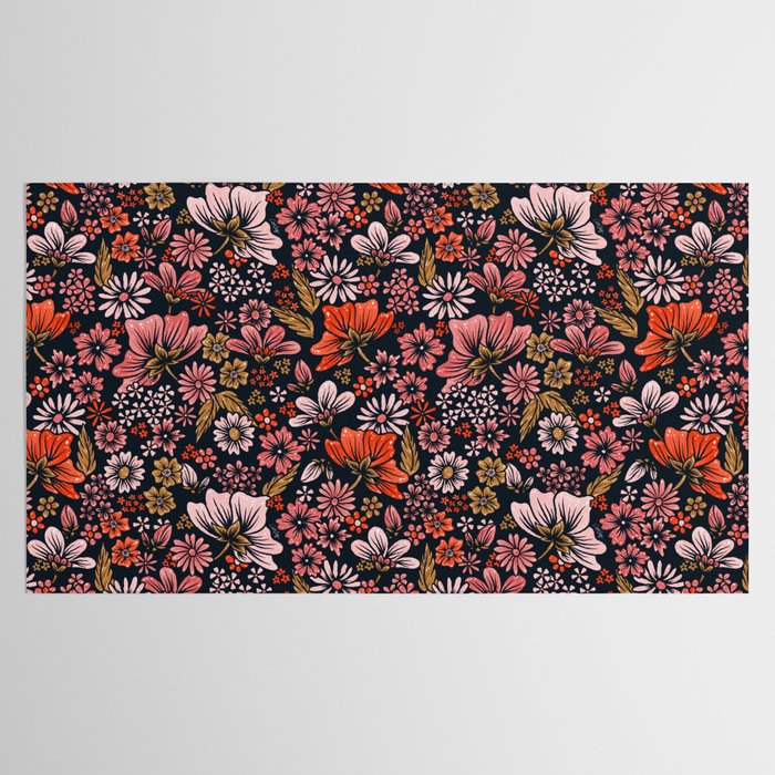 Retro Flower Power - Denim & Pink Tablecloth Gallery Image 2