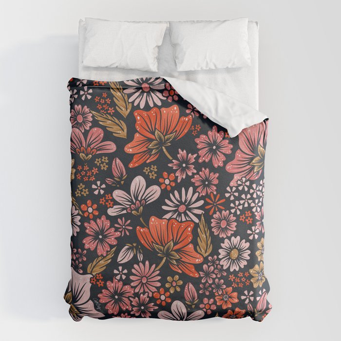Retro Flower Power - Denim & Pink Duvet Cover Gallery Image 6