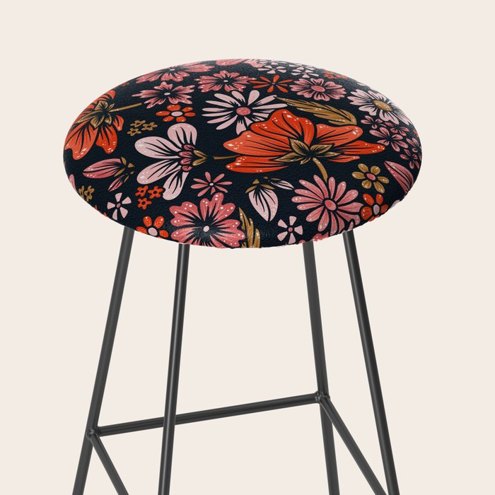 Retro Flower Power - Denim & Pink Stool Gallery Image 2