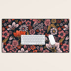 Retro Flower Power - Denim & Pink Desk Mat Gallery Image 1
