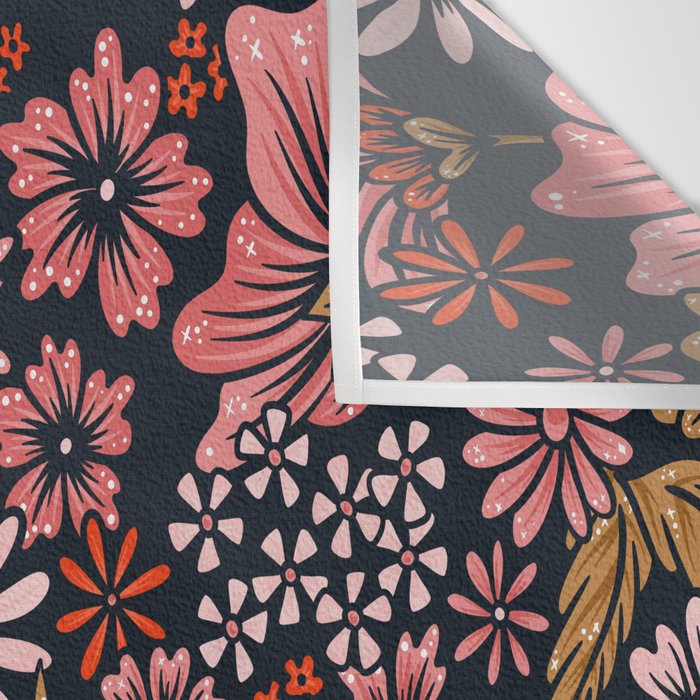 Retro Flower Power - Denim & Pink Wall Tapestry Gallery Image 3