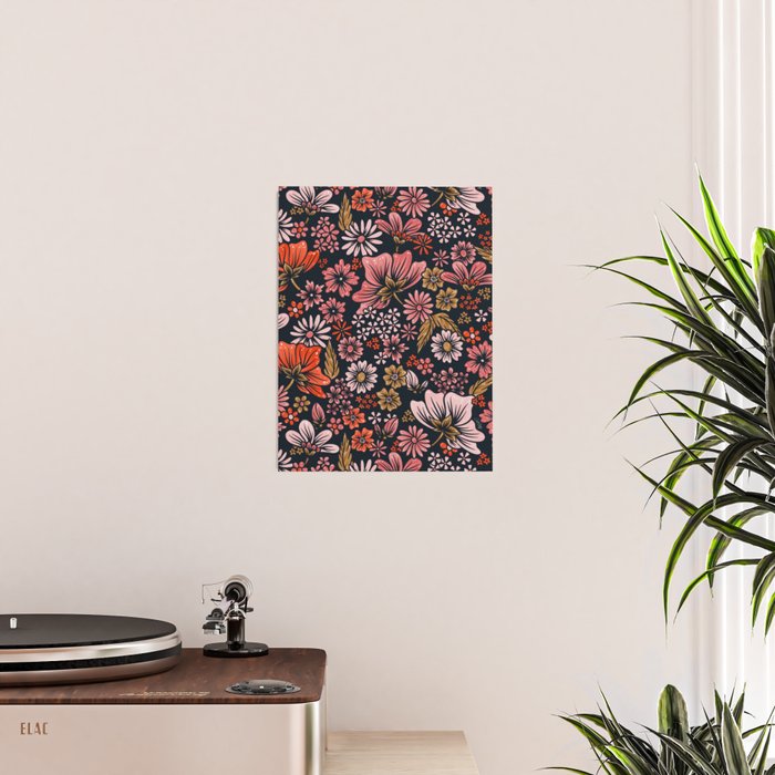 Retro Flower Power - Denim & Pink Poster Gallery Image 2