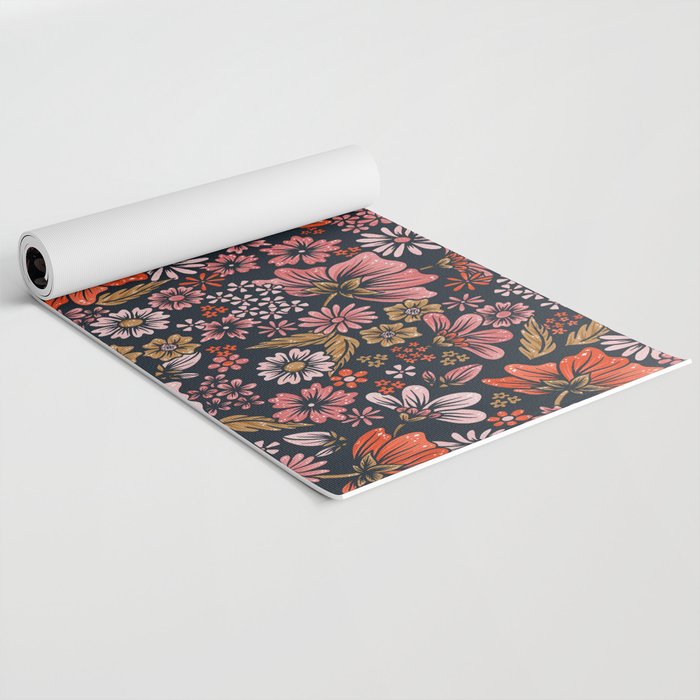 Retro Flower Power - Denim & Pink Yoga Mat Gallery Image 2
