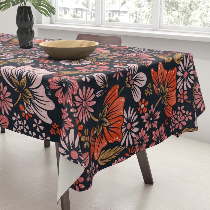 Retro Flower Power - Denim & Pink Tablecloth Gallery Image 3