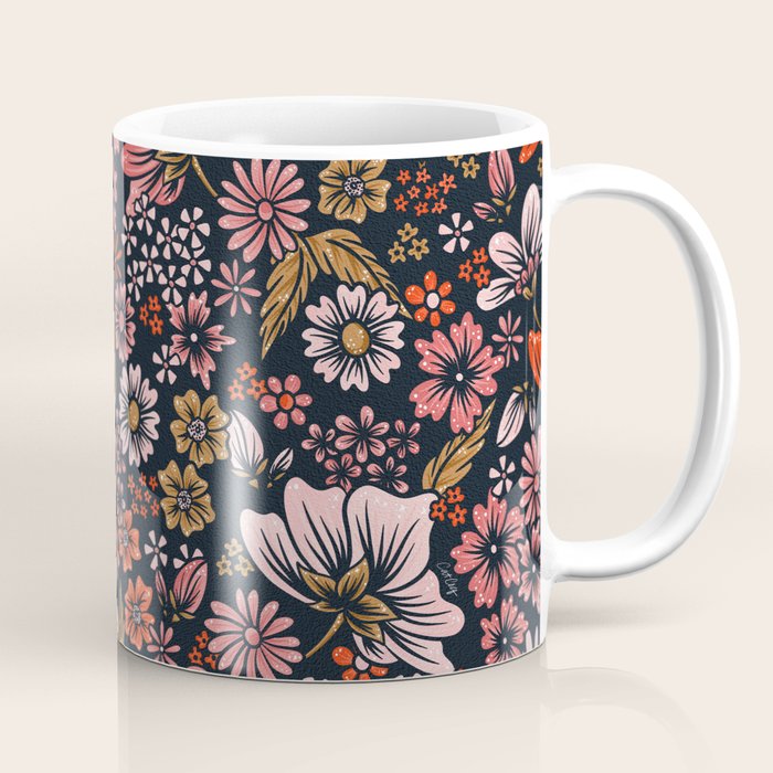 Retro Flower Power - Denim & Pink Coffee Mug Gallery Image 1