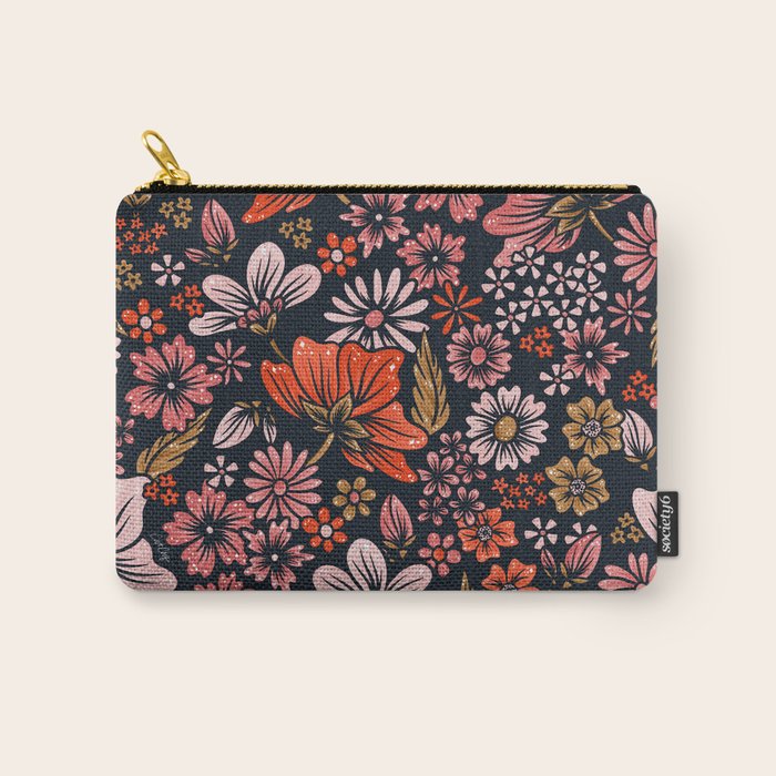 Retro Flower Power - Denim & Pink Carry All Pouch Gallery Image 1