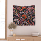 Retro Flower Power - Denim & Pink Wall Tapestry Gallery Image 2