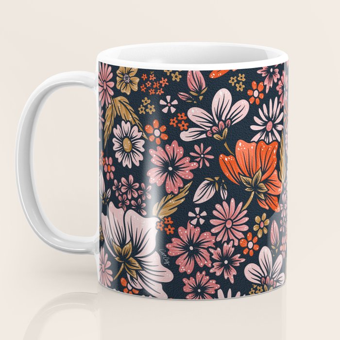 Retro Flower Power - Denim & Pink Coffee Mug Gallery Image 3