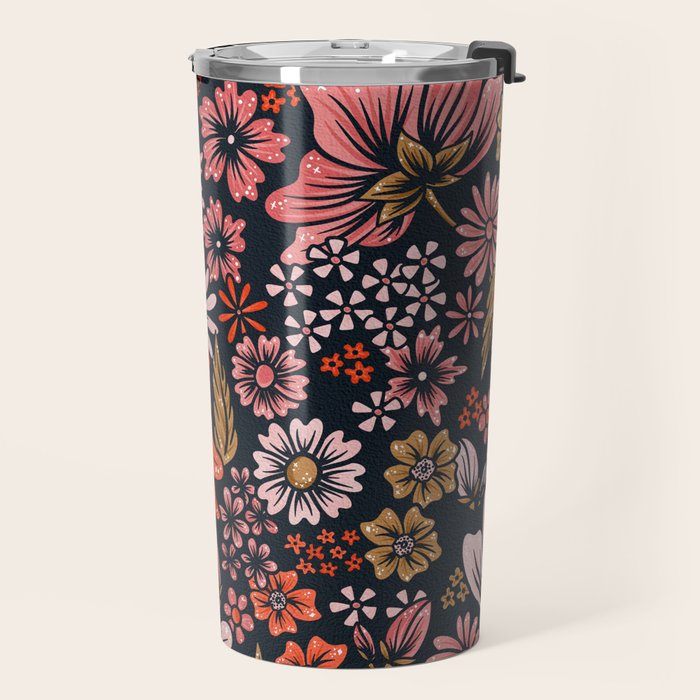 Retro Flower Power - Denim & Pink Travel Mug Gallery Image 2