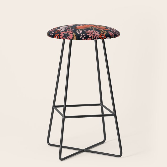 Retro Flower Power - Denim & Pink Stool Gallery Image 1