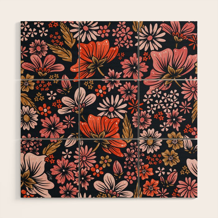 Retro Flower Power - Denim & Pink Wood Wall Art Gallery Image 1