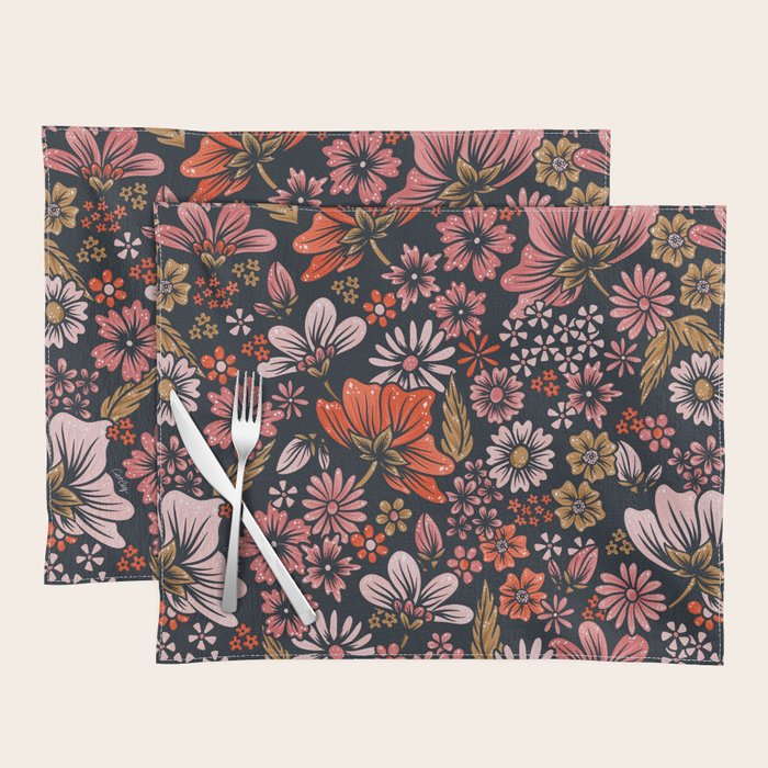 Retro Flower Power - Denim & Pink Placemat Gallery Image 1