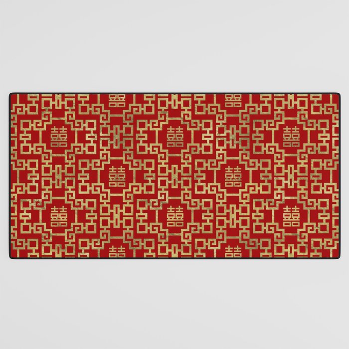 Chinese Pattern Double Happiness Symbol Gold on Red Desk Mat Gallery Image 3
