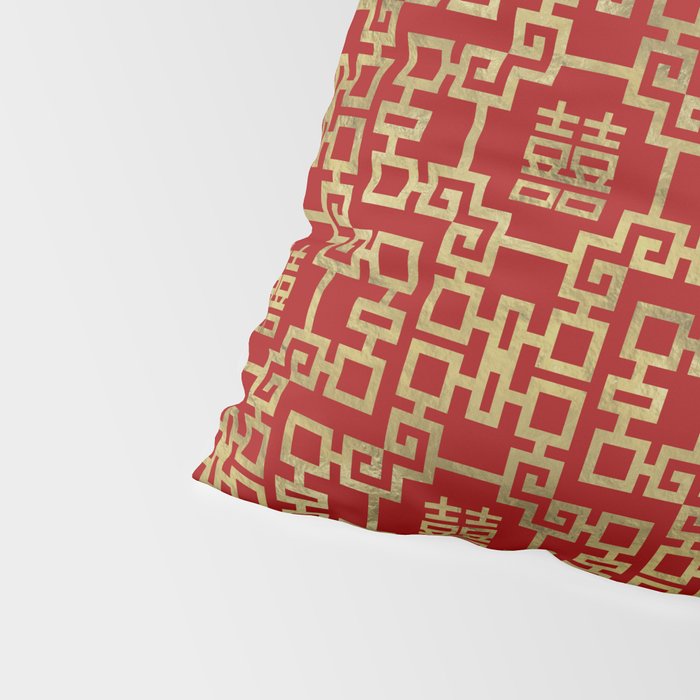 Chinese Pattern Double Happiness Symbol Gold on Red Pillow Sham Gallery Image 4