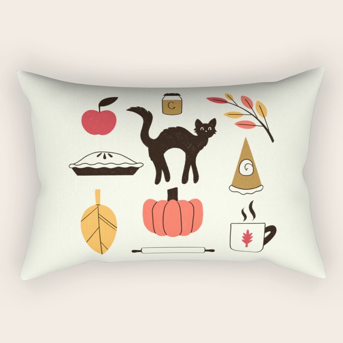 Black Cat Pumpkin Autumn Baking Motif Rectangular Pillow Gallery Image 1