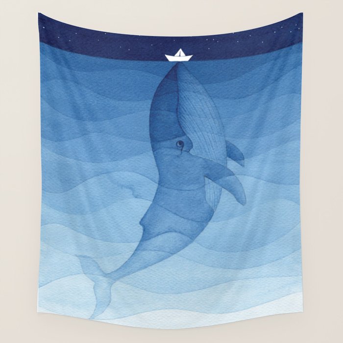 Whale blue ocean Wall Tapestry Gallery Image 1