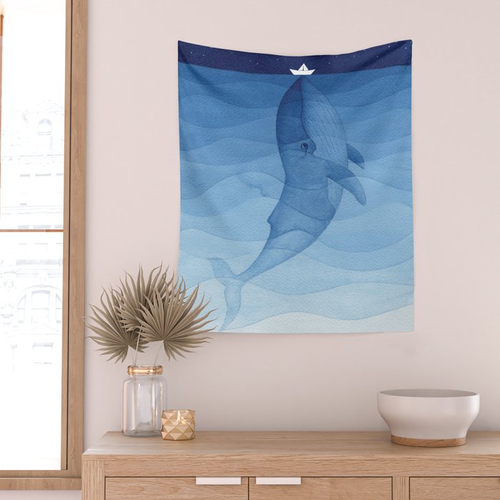Whale blue ocean Wall Tapestry Gallery Image 2