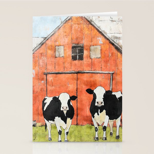 Two Cows and a Red Barn Watercolor Stationery Card Gallery Image 2