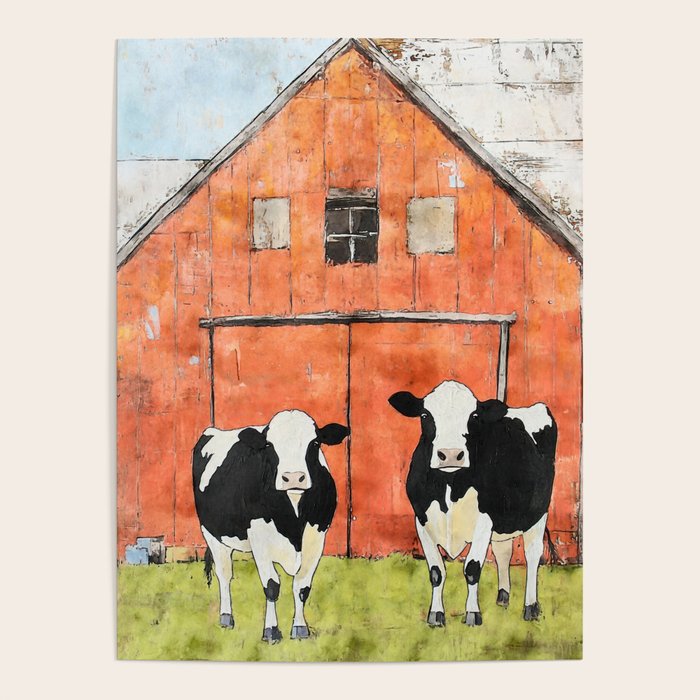 Two Cows and a Red Barn Watercolor Poster Gallery Image 4