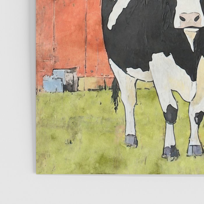 Two Cows and a Red Barn Watercolor Poster Gallery Image 3