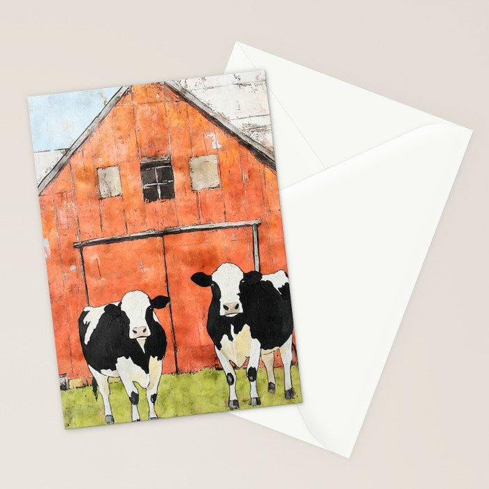 Two Cows and a Red Barn Watercolor Stationery Card Gallery Image 2