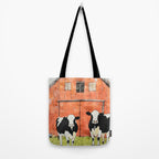 Two Cows and a Red Barn Watercolor Tote Bag Gallery Image 2