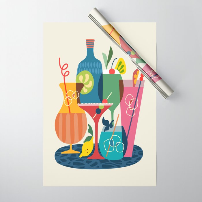Mid Century Modern Cocktails Wrapping Paper Gallery Image 1