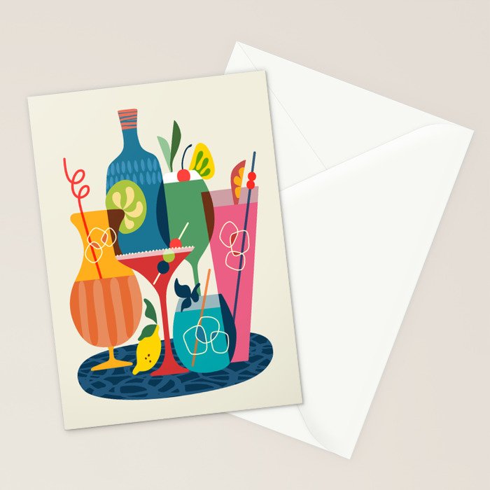 Mid Century Modern Cocktails Stationery Card Gallery Image 2