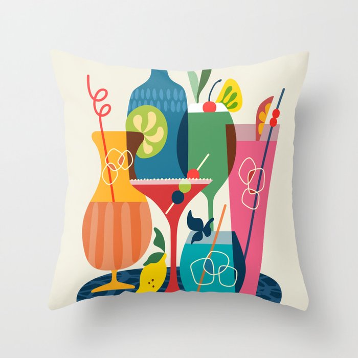 Mid Century Modern Cocktails Throw Pillow Gallery Image 1