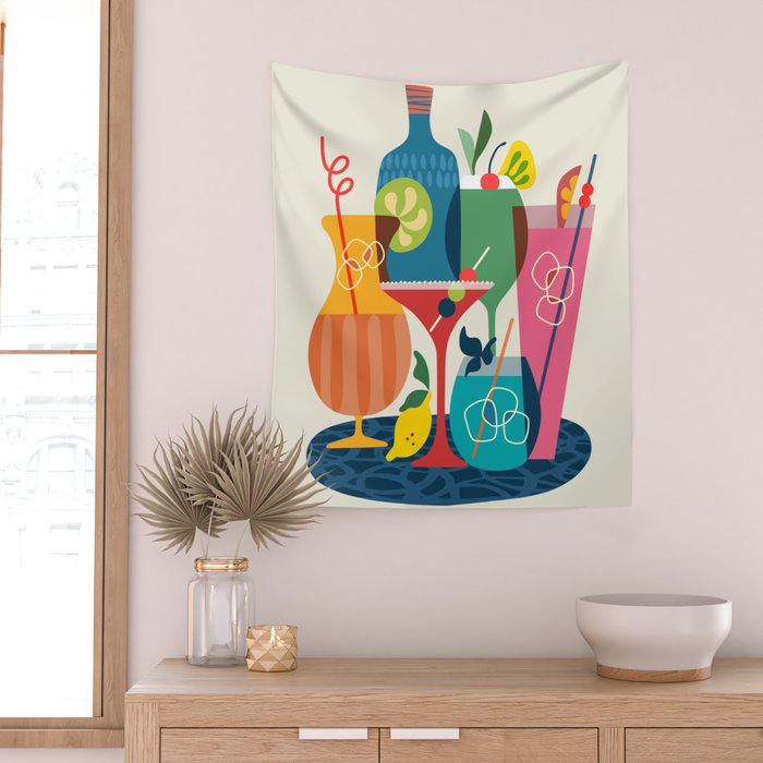 Mid Century Modern Cocktails Wall Tapestry Gallery Image 2