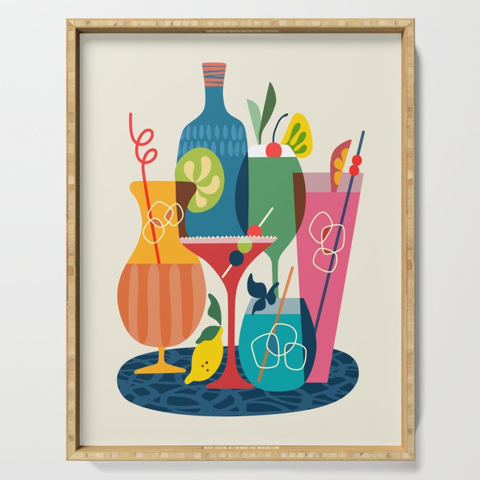 Mid Century Modern Cocktails Serving Tray Gallery Image 1