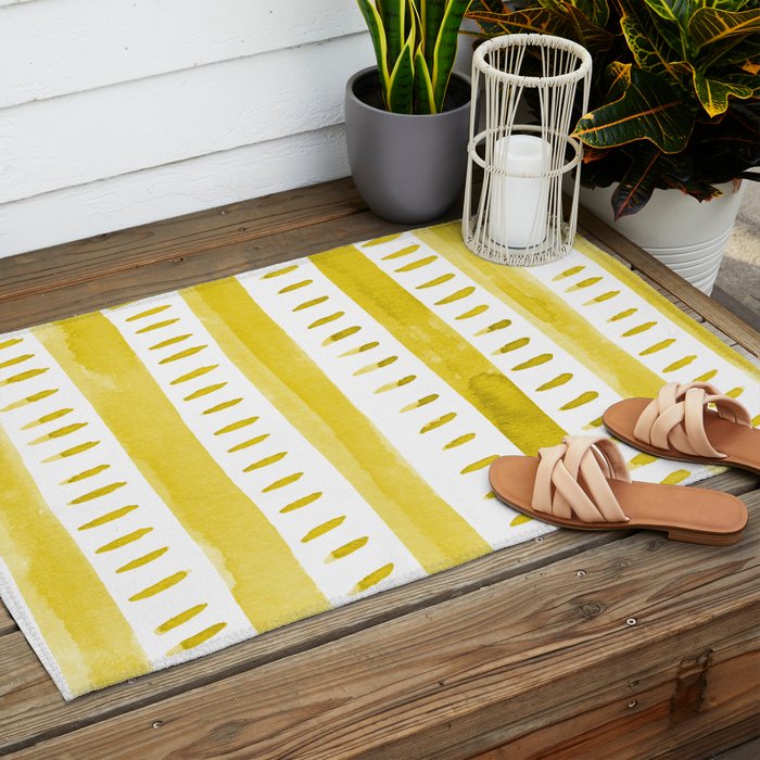 Watercolor lines - yellow Outdoor Rug Gallery Image 2