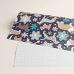 Catching ice and sweetness // navy blue background gingerbread white brown grey and dogs and snowflakes turquoise details Wrapping Paper Gallery Image 2