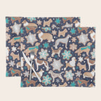Catching ice and sweetness // navy blue background gingerbread white brown grey and dogs and snowflakes turquoise details Placemat Gallery Image 1