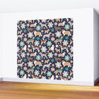 Catching ice and sweetness // navy blue background gingerbread white brown grey and dogs and snowflakes turquoise details Wall Mural Gallery Image 2