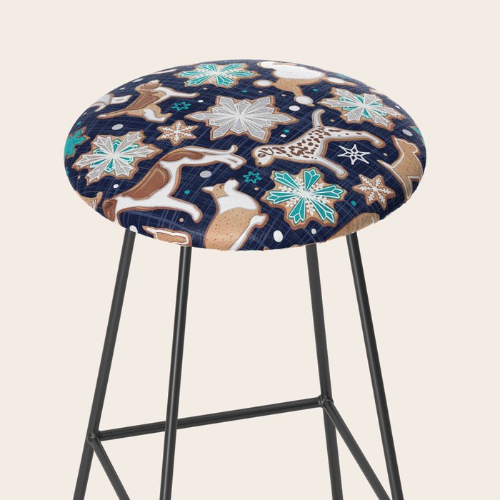 Catching ice and sweetness // navy blue background gingerbread white brown grey and dogs and snowflakes turquoise details Stool Gallery Image 2
