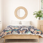 Catching ice and sweetness // navy blue background gingerbread white brown grey and dogs and snowflakes turquoise details Duvet Cover Gallery Image 3