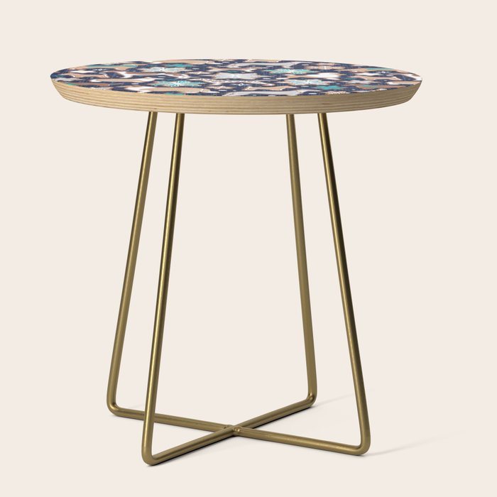 Catching ice and sweetness // navy blue background gingerbread white brown grey and dogs and snowflakes turquoise details Side Table Gallery Image 1