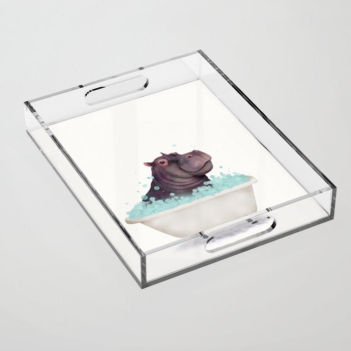 Hippo in the Bathtub  Acrylic Tray Gallery Image 1
