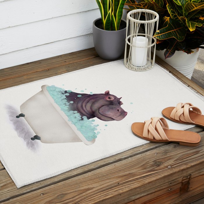 Hippo in the Bathtub  Outdoor Rug Gallery Image 2