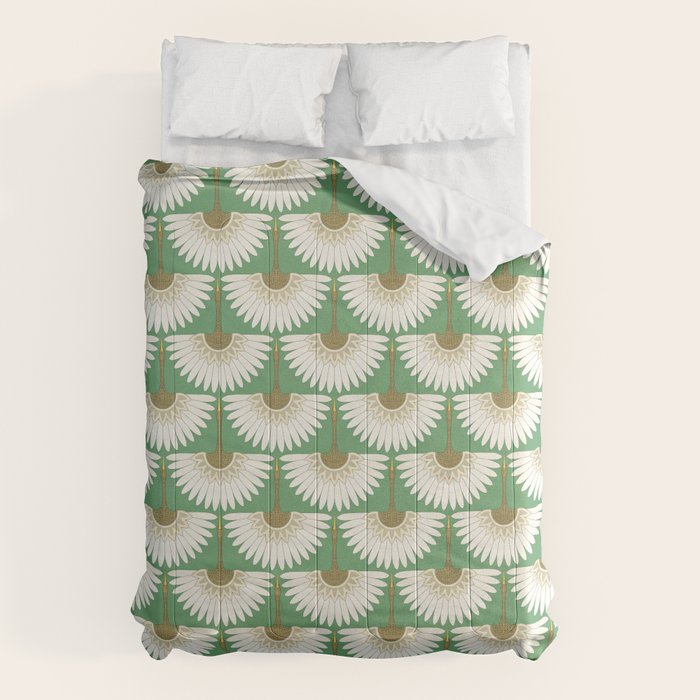 art deco cranes green Comforter Gallery Image 6