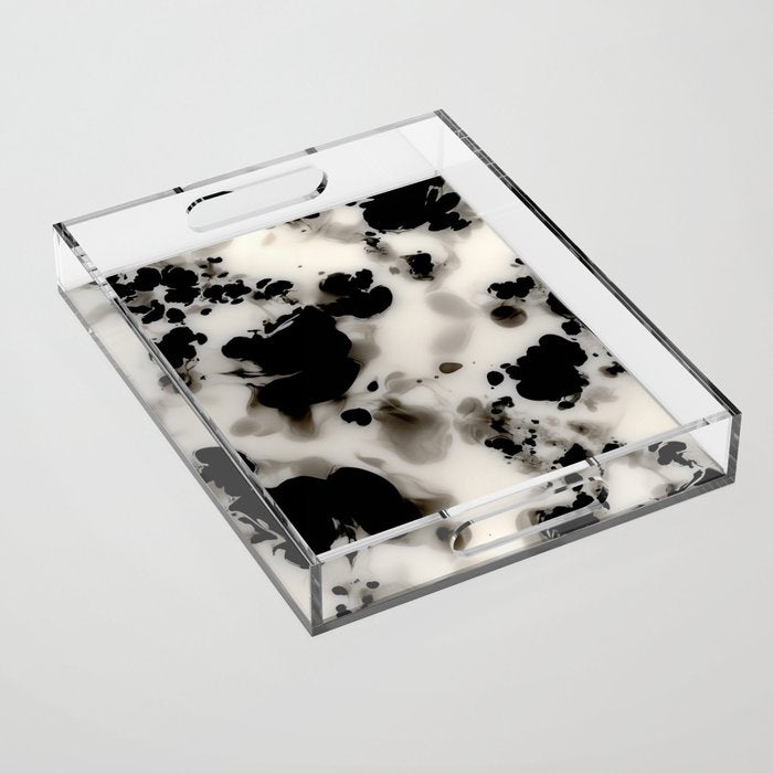Black and White Tortoiseshell Abstract Elegant Acrylic Tray Gallery Image 1