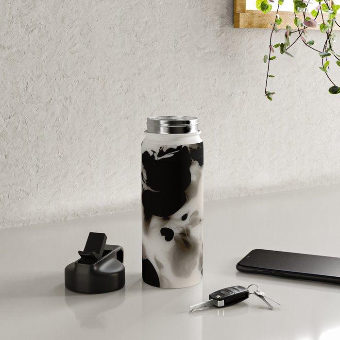 Black and White Tortoiseshell Abstract Elegant Water Bottle Gallery Image 4