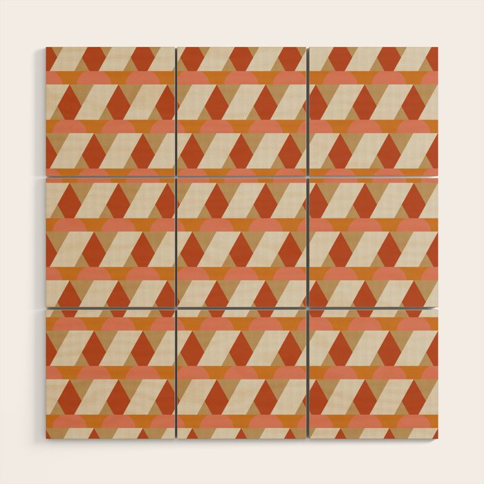 Geometric orange seamless repeat pattern Wood Wall Art Gallery Image 1