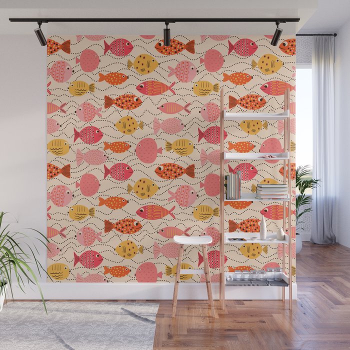 Go Fish - Pink, Red and Yellow  Wall Mural Gallery Image 1