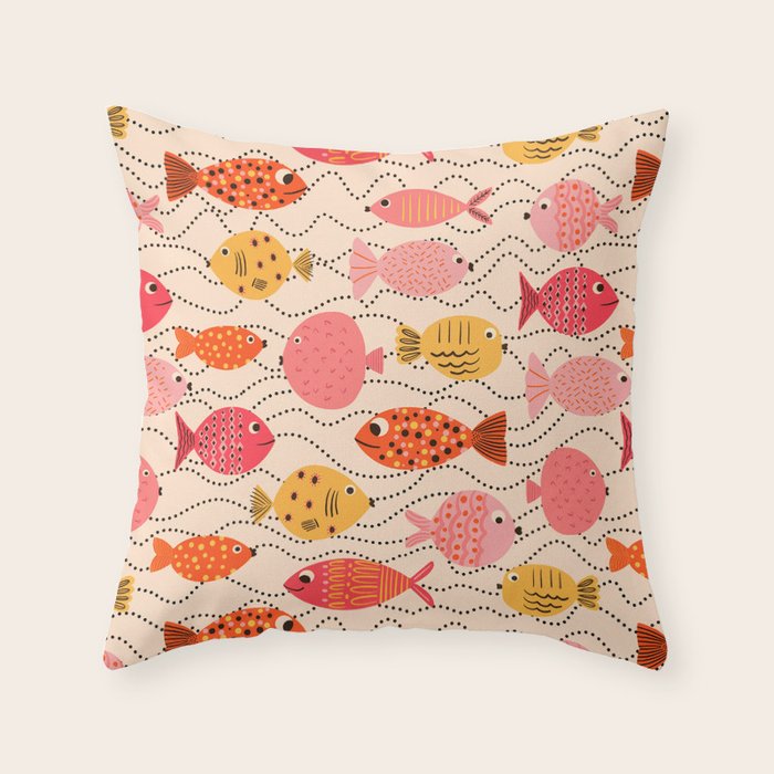 Go Fish - Pink, Red and Yellow  Throw Pillow Gallery Image 1