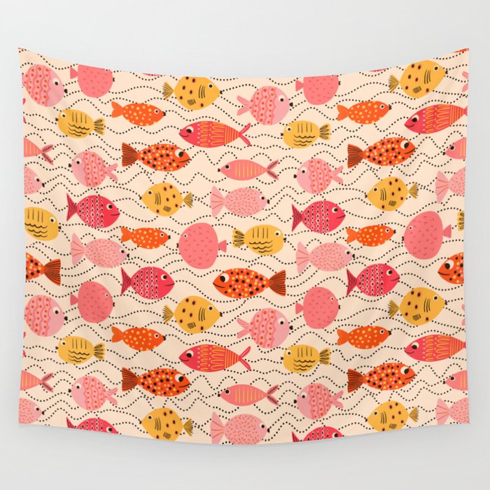 Go Fish - Pink, Red and Yellow  Wall Tapestry Gallery Image 1